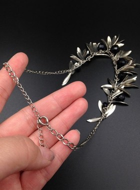 日本复古首饰黑水晶球花叶片儿毛茸茸年会宴会 礼服颈链项链