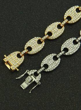 Accessories: Pig nose buckle coffee bean inlaid with full co