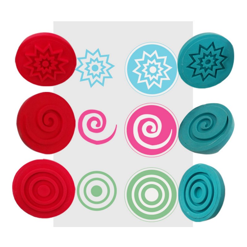 幼儿园美劳材料手工制作宝宝涂鸦创意diy6款蓝色对扣凹凸橡胶印章