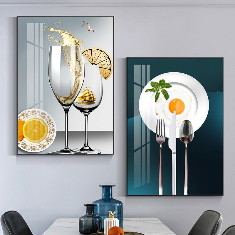 轻奢酒杯餐厅装饰画现代简约饭厅镶钻创意晶瓷画壁画高档大气网红图片