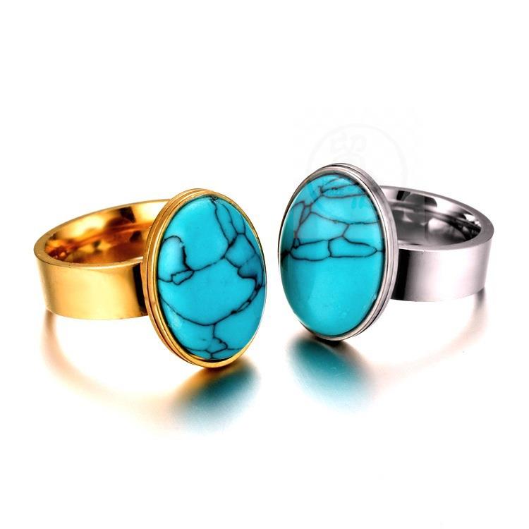 -New Titanium Steel Zircon Hand Jewelry Vintage Turquoise St