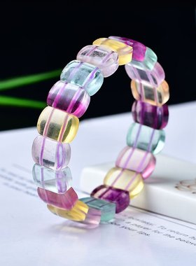 天然水晶七彩西瓜萤石手排紫绿萤石原石女款手串节日礼物