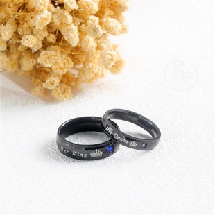 -Jewelry Her King His Queen Titanium Steel Black Couple Ring