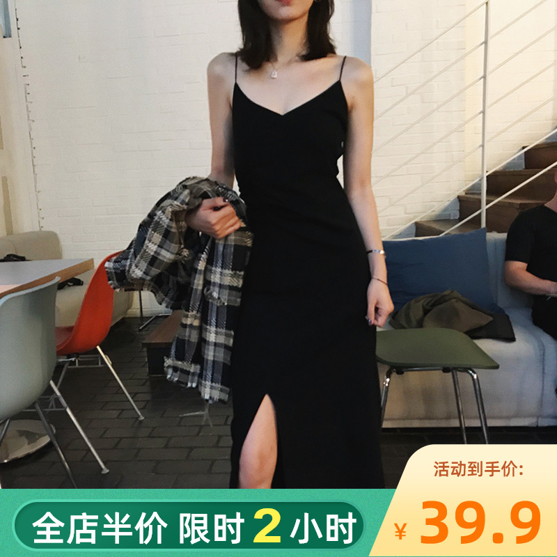夏2023年新款女黑色吊带连衣裙子法式长裙秋装小黑裙茶歇秋冬初恋