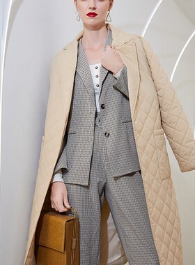 Simplee Long straight winter coat with rhombus pattern Casua