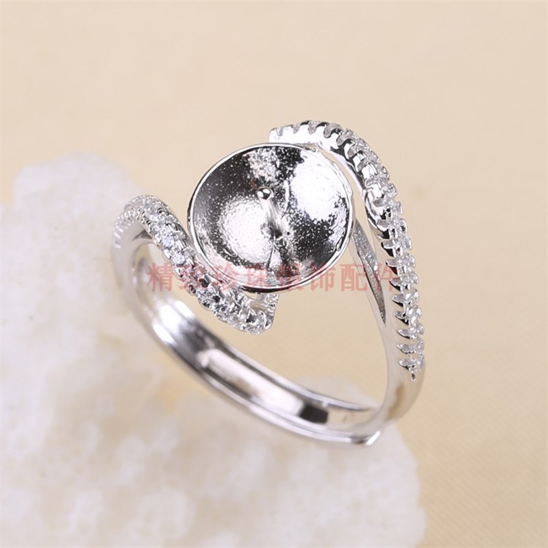 DIY配件S925银微镶遮瑕疵气质款戒指托指环调节珍珠戒托空托饰品