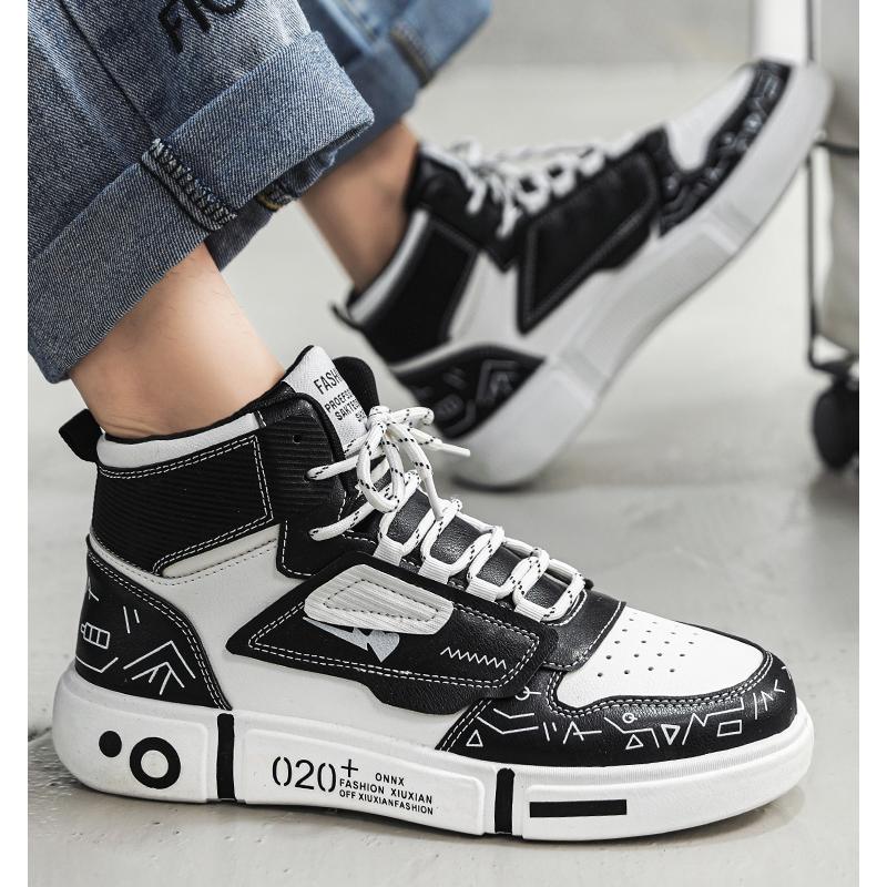 高筒男鞋2023新款秋季韩版百搭休闲板鞋初中学生运动厚底中筒潮鞋