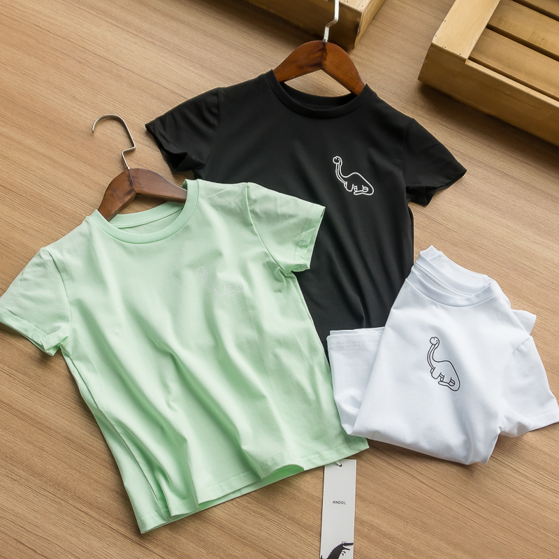 炒鸡可爱软糯牛奶全棉夏季儿童亲肤纯色舒适萌趣印花短袖T恤