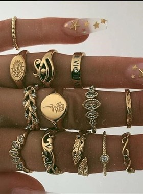 13 piece set rings women Vintage diamond leaf ring set戒指女