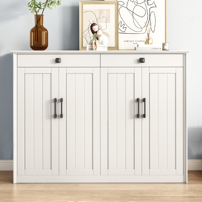 北欧白色实木鞋柜简约现代大容量收纳对开双门电梯进门口鞋柜家用