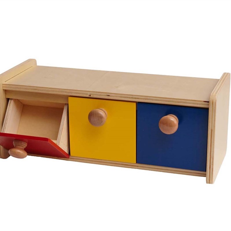 蒙氏教具物体恒存盒三个小抽屉目标盒子带底盘和球蒙台特梭利托育