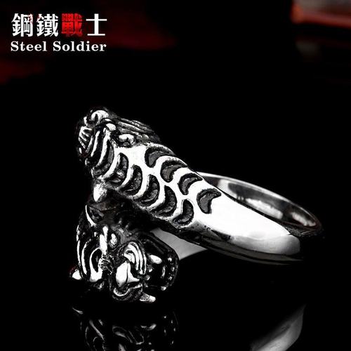 Man Animal Jewelry Stainless Steel Double Tiger head ring