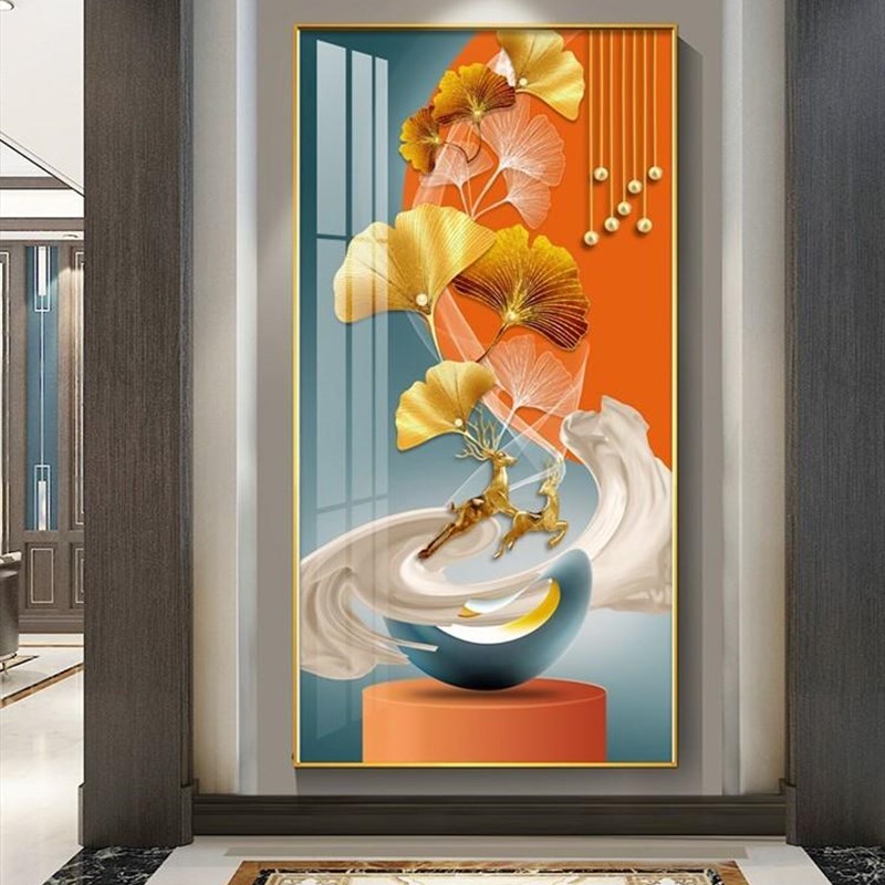 定做道2022新款入户玄关装饰画现代简约走廊尽挂头画客厅过轻奢风图片