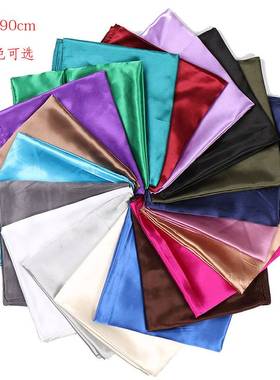 90cm Solid Colors Neckerchief Hijab Scarf For Women Silk Sat
