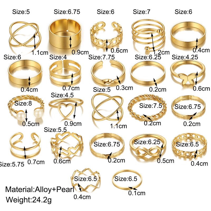 22pcs set New butterfly rings open joint ring set爱心戒指女
