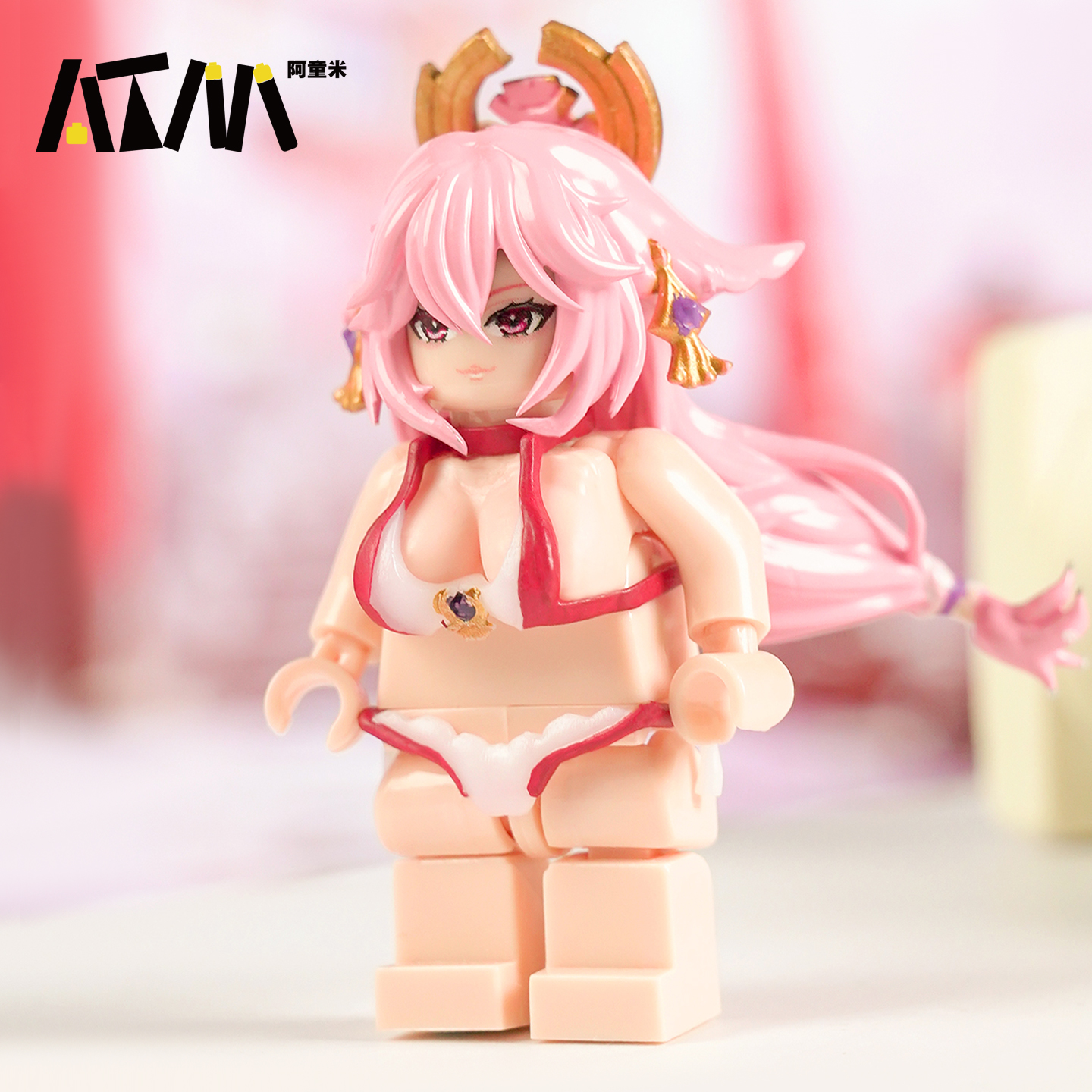 原神八重神子性感美女动漫乐高人仔大胸不穿衣服积木手办玩具模型