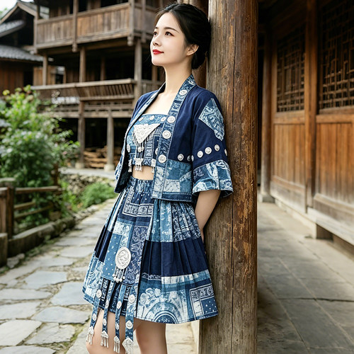 苗族风传统服装女装成人舞蹈演出服少数民族旅拍写真短裙套装刺绣