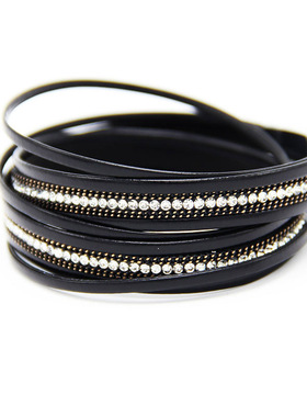 Alloy magnetic buckle leather jewelry feather diamond inlaid