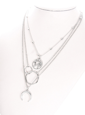 SNG New Fashion Retro Moon World Map Circle Pendant Multilay