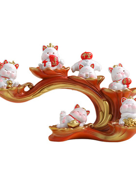 可爱招财猫小摆件办公室桌面装饰品工位电脑创意车载车内饰品摆设