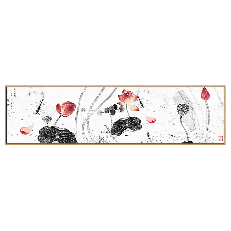 新中式禅意荷花装饰画客厅横幅茶室墙壁画卧室床头挂画古风莲花图图片