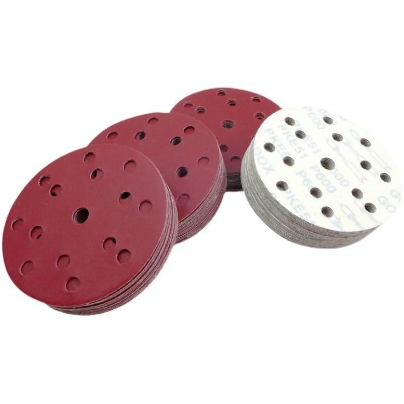 5寸15孔砂纸片125mm气动打磨机植绒自贴拉绒圆盘木工打磨抛光沙纸