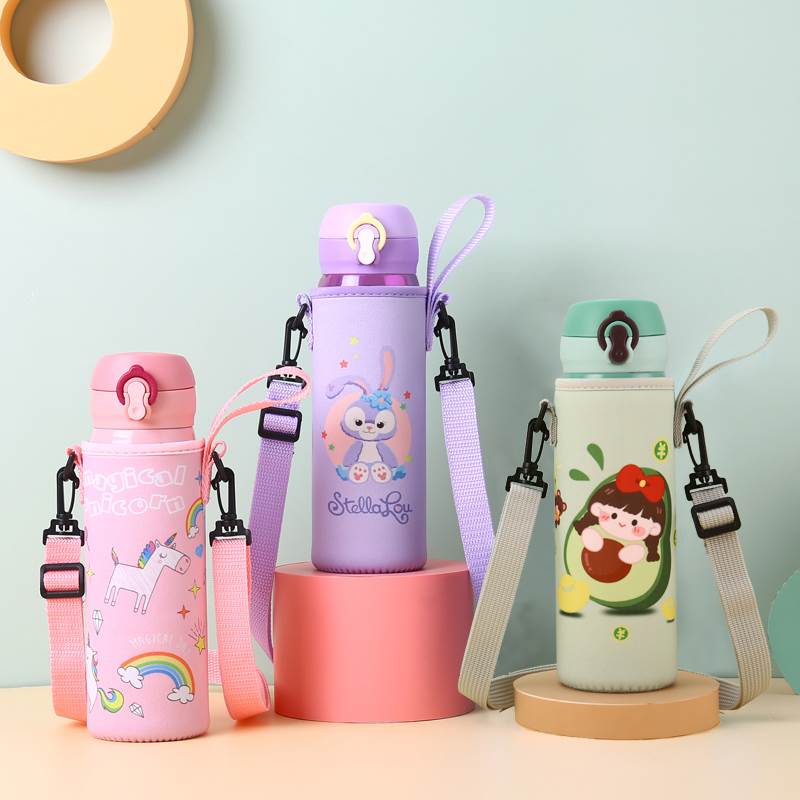 保温杯杯套 通用儿童卡通长背带可斜挎手提水杯袋保护套350 500ml