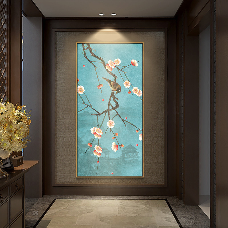 新中式入门玄关装饰画竖版墙面装饰壁画入户复式楼梯过道中式挂画图片
