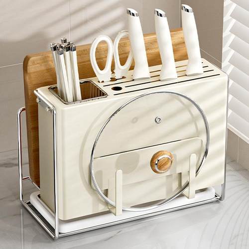 多功能刀具沥水架台面锅盖轻奢刀架筷筒收纳架家用橱柜厨房置物架