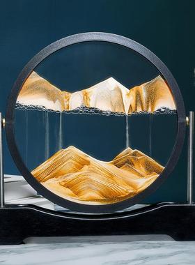 圆形3D玻璃流沙画翻转轻奢家居沙漏礼品创意沙画工艺品桌面摆件