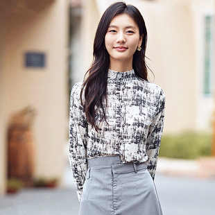 扎染印花网纱打底小衫女长袖t恤秋季新款时尚花衫肌肤弹力上衣343
