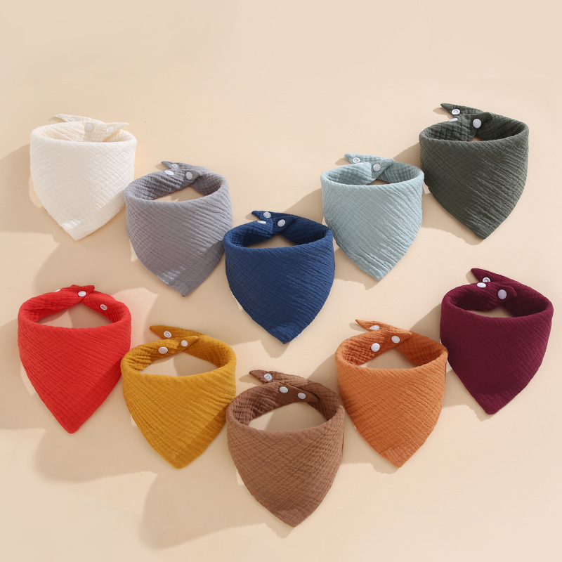 婴儿三角巾纯色口水巾纯棉透气纱布宝宝儿童围嘴四层薄款a类ins风