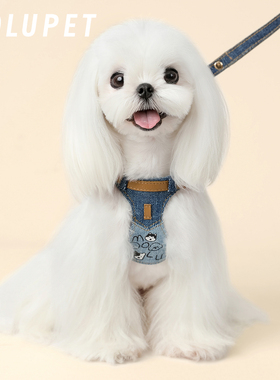 KOKI狗狗牵引绳牛仔小型绣花狗绳子遛狗绳背心式防挣脱胸背带
