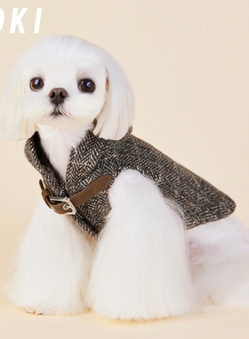 molu pet小香风毛呢宠物外套秋冬保暖羊毛小型犬马尔济斯约克夏