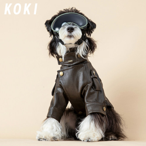 KOKI宠物原创皮衣外套秋冬新款复古PU中小型机车工装猫咪中小型犬