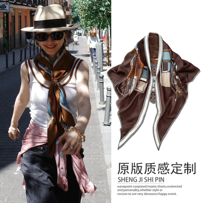 金靖同款咖色三角巾披肩女2025新款装饰领巾老钱风丝巾系脖高级感