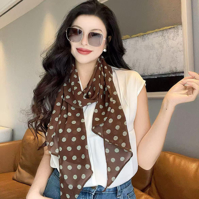 波点丝巾系脖高级感印花百搭脖饰2025年新款薄款颈饰长条围巾女士