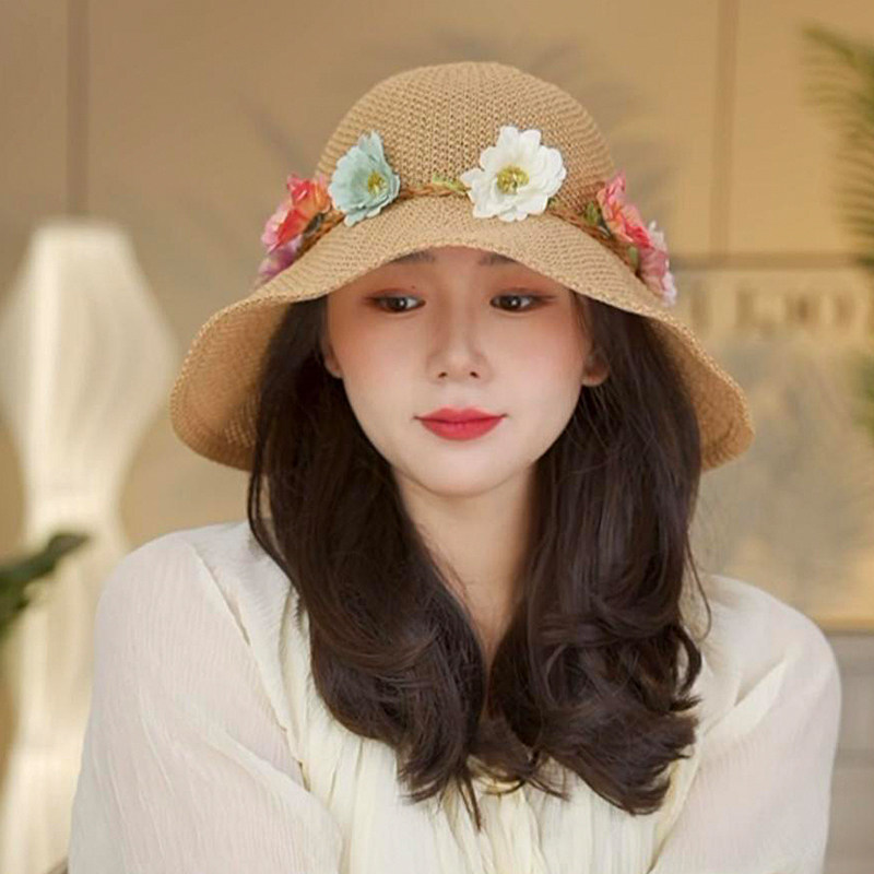 春季日花太阳帽女式草帽防2026新渔夫帽旅行照片防晒帽0103z