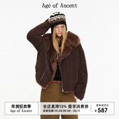 Ascent Age 复古回溯氛围感深棕麂皮翻毛领机车夹克毛毛外套