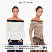 Ascent 撞色多穿法莱赛尔羊毛一字肩堆感慵懒长袖 Age 修身 打底