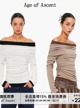 Age of Ascent 撞色多穿法莱赛尔羊毛一字肩堆感慵懒长袖修身打底