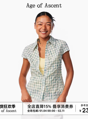 Age of Ascent 自然皱肌理经典高智感格纹收腰小飞袖正肩短袖衬衫