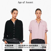 Ascent 百搭羊毛藏肉显腰线拼接格纹宽松针织开衫 Age 空调衫