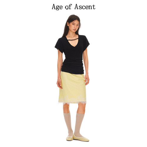 Age of Ascent 淡黄色柔软光泽感蕾丝睫毛一步裙中裙半裙