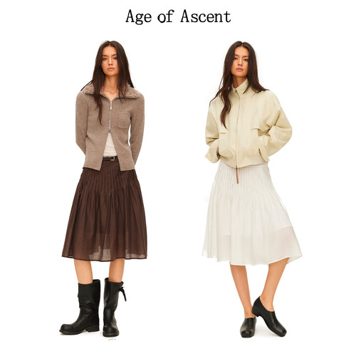 Age of Ascent 莱赛尔桑蚕丝柔感百搭塔克褶宽松中长半裙