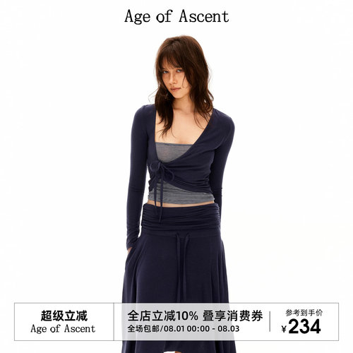 Age of Ascent 莱赛尔羊毛拼条纹抽绳假两件显瘦修身T恤