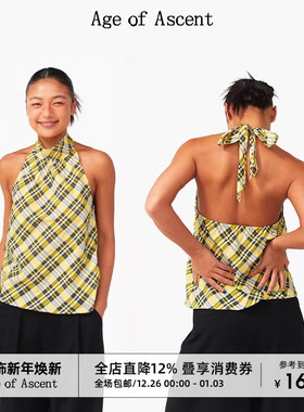 Age of Ascent 夏日度假感活力柠檬黄色格纹飘带挂脖小衫露背上衣