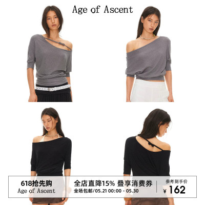 Age of Ascent 醋酸天鹅颈蝴蝶结正反多穿法针织斜肩T恤