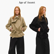 Age of Ascent 黑色翻领双门襟可收腰高级感短款风衣外套女2025秋