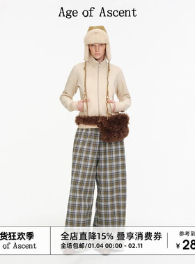 Age of Ascent 秋冬复古磨毛感卡其灰绿格纹阔腿裤慵懒风休闲长裤